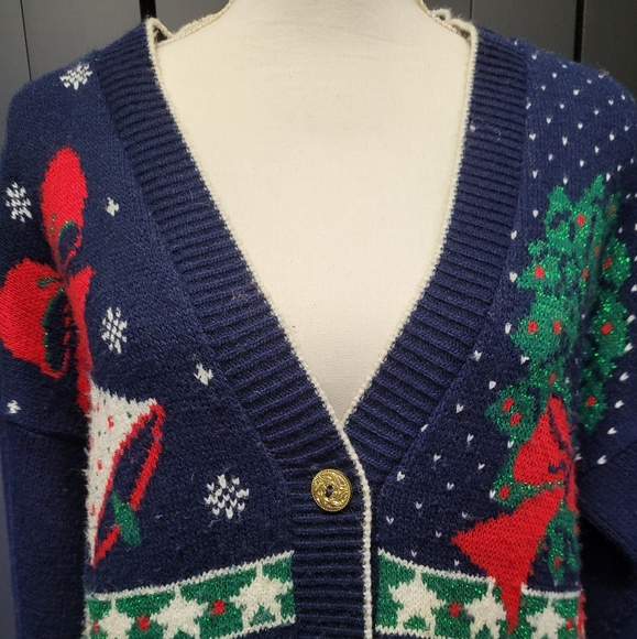 Vintage 1990s navy blue Nutcracker Christmas festive cardigan sweater - Picture 2 of 7